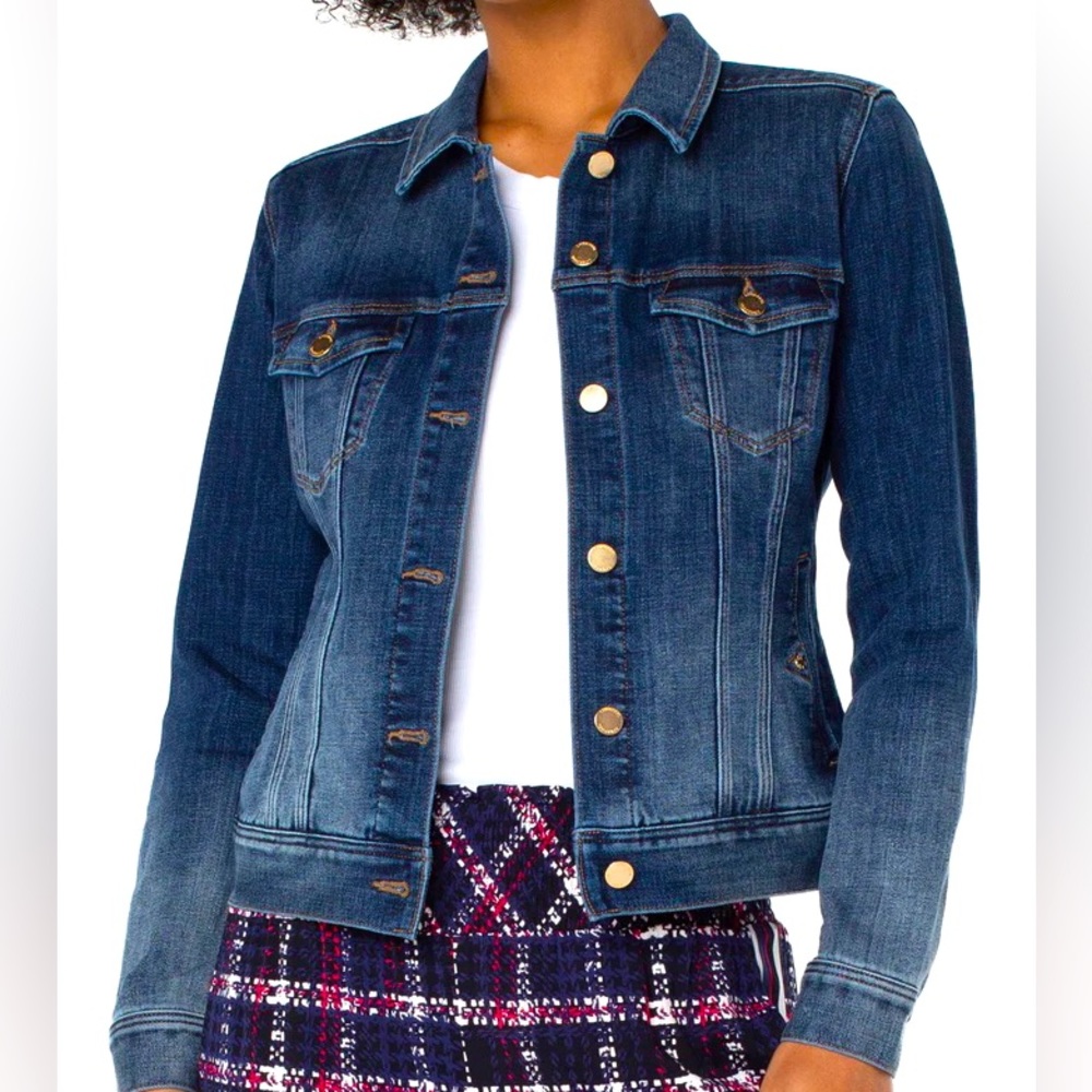 LIVERPOOL classic jean  jacket womens small button up deep blue chic cover up